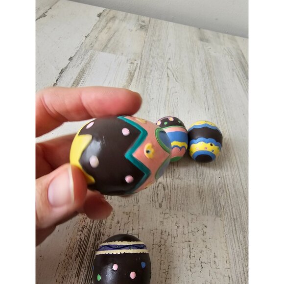 Vintage faux chocolate egg Easter spring decor set pink striped - Picture 5 of 11